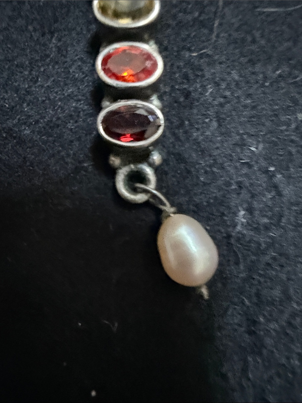 Source Unknown Sterling Multi-Color Gem Bar Pendant with Pearl - Picture 4 of 11